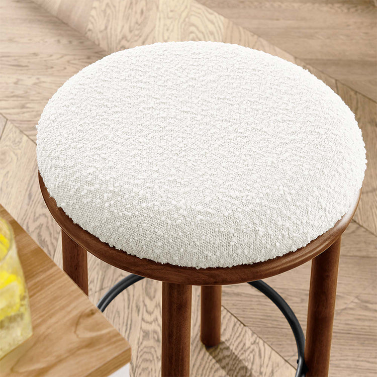 Pebble Boucle Walnut Ivory Counter Stools, Set of 2