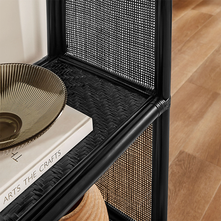 Celetial Arched Natural Rattan Bookshelf, Black