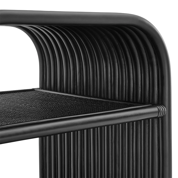 Ebba Curved Natural Rattan Side Table, Black