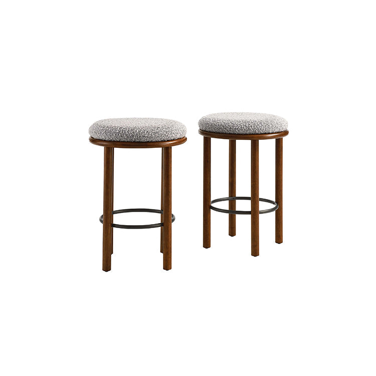 Pebble Boucle Walnut Taupe Counter Stools, Set of 2