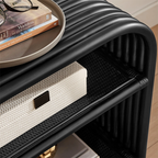 Ebba Curved Natural Rattan Side Table, Black