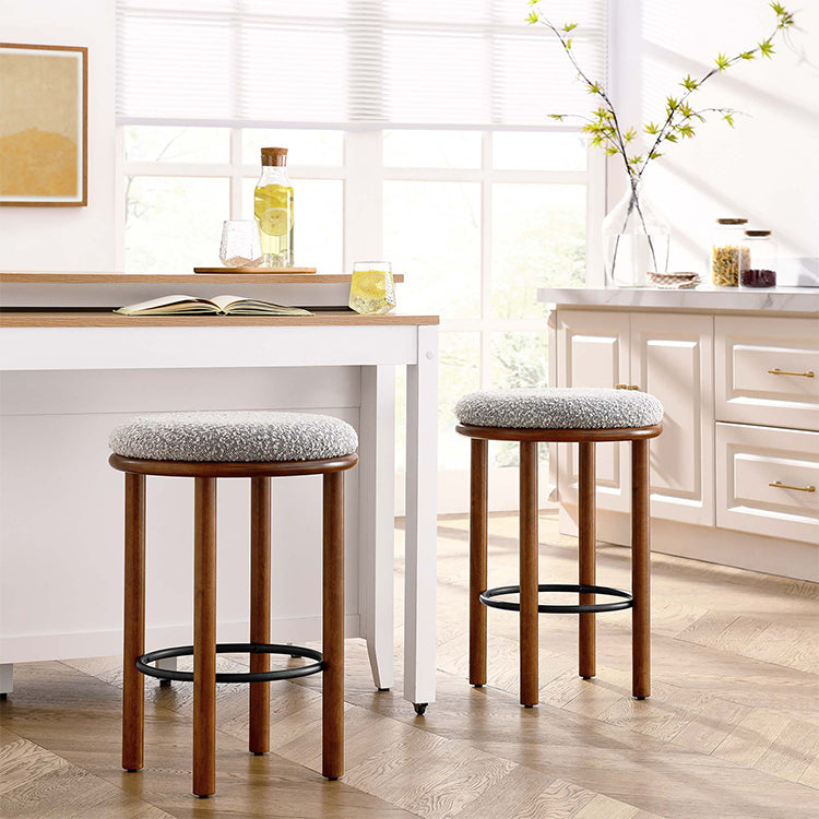 Pebble Boucle Walnut Taupe Counter Stools, Set of 2