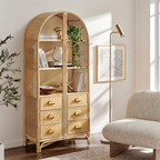 Janne Arched Natural Rattan Bookshelf, Natural