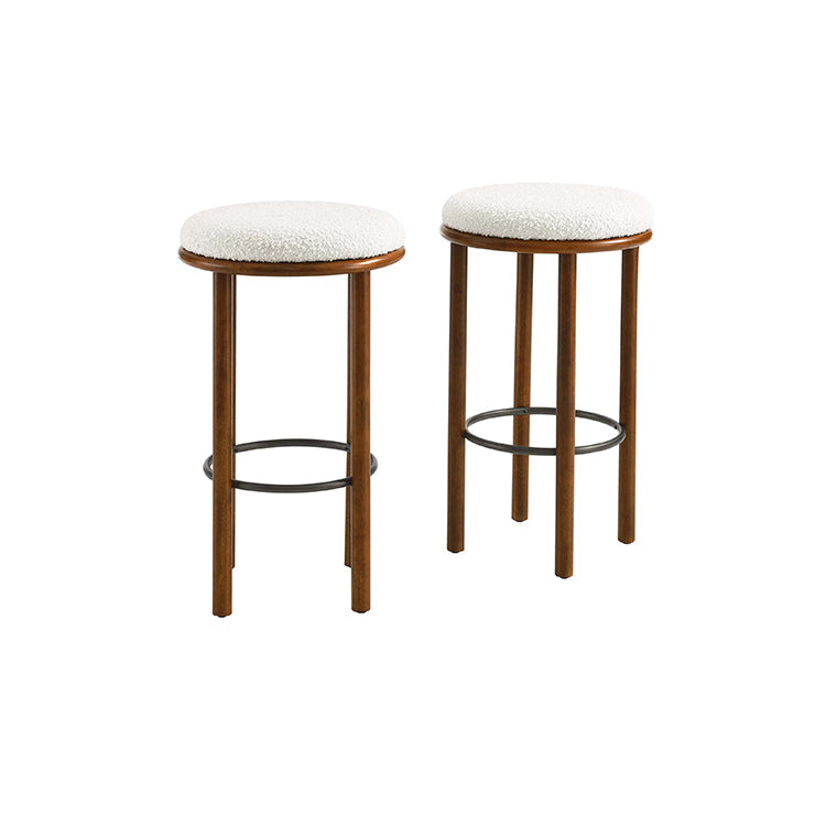 Pebble Boucle Walnut Ivory Bar Stools, Set of 2