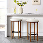 Pebble Boucle Walnut Ivory Bar Stools, Set of 2