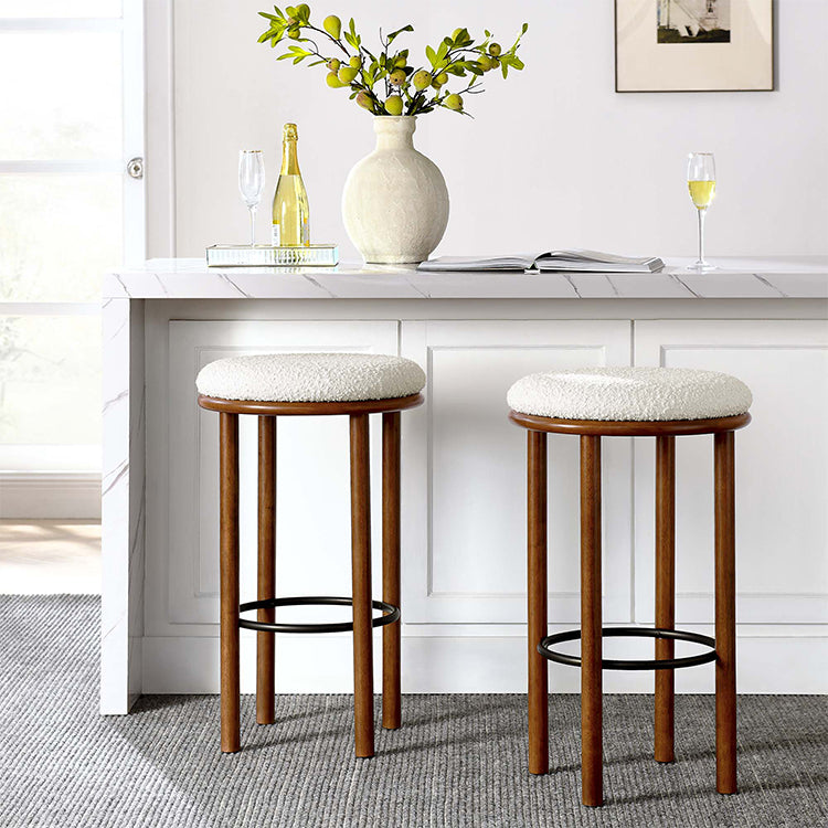 Pebble Boucle Walnut Ivory Bar Stools, Set of 2