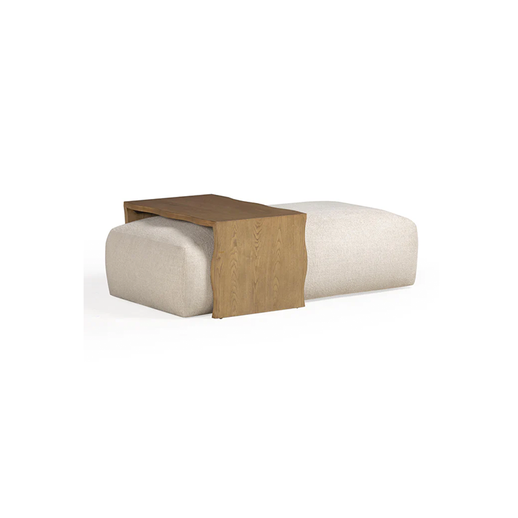 Wavy Ottoman with Bridge Table, Cream