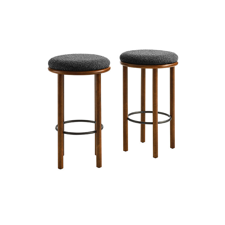 Pebble Boucle Walnut Charcoal Bar Stools, Set of 2