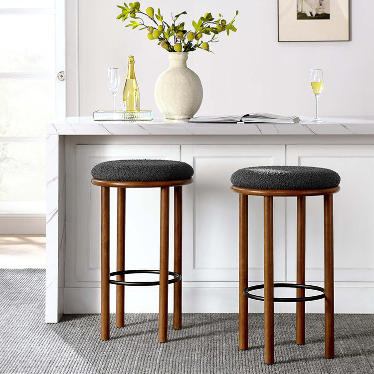 Pebble Boucle Walnut Charcoal Bar Stools, Set of 2