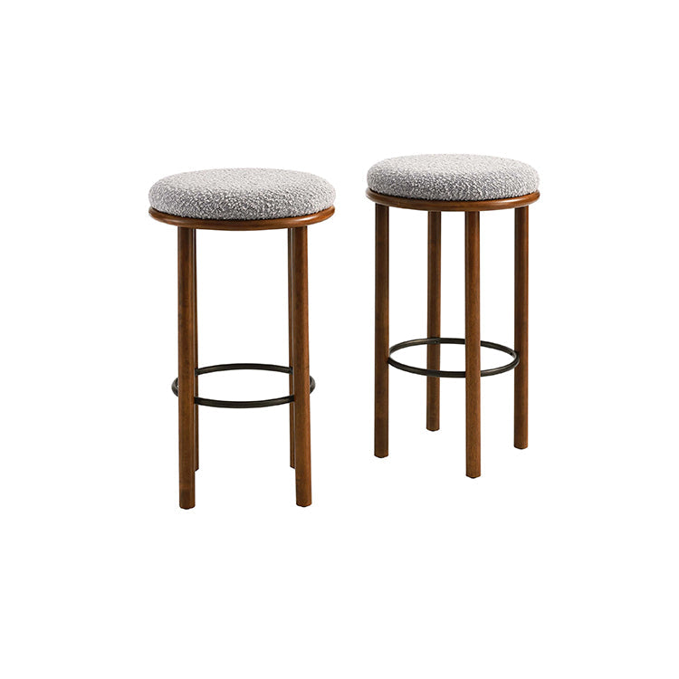 Pebble Boucle Walnut Taupe Bar Stools, Set of 2