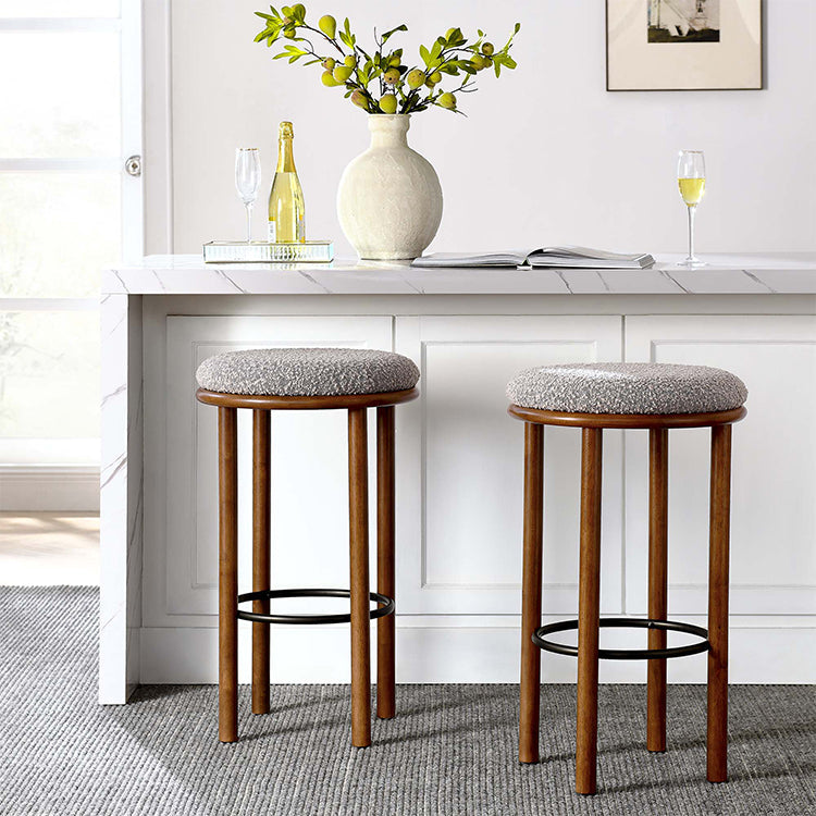Pebble Boucle Walnut Taupe Bar Stools, Set of 2