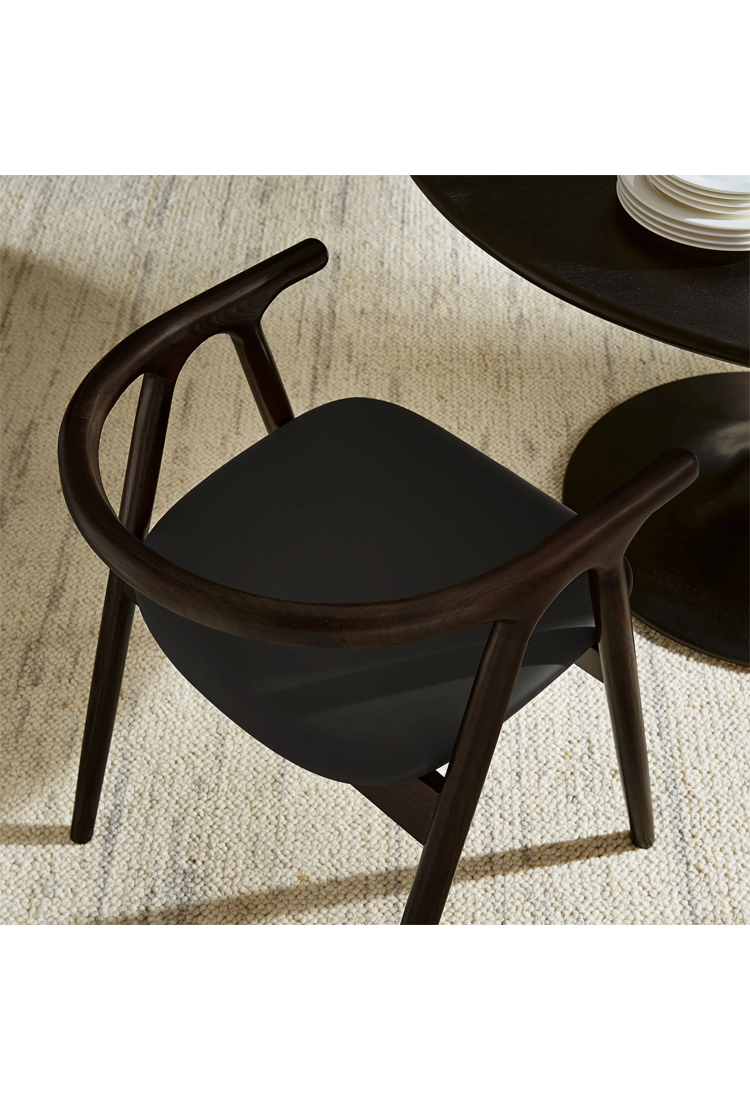 Serene Leather and Wood Dining Chair,Black