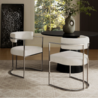 Ardenza Curved Back Fabric and Metal Dining Chair,Silver Cream