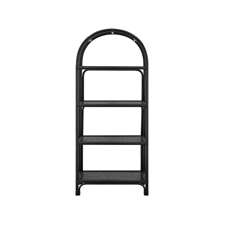 Celetial Arched Natural Rattan Bookshelf, Black