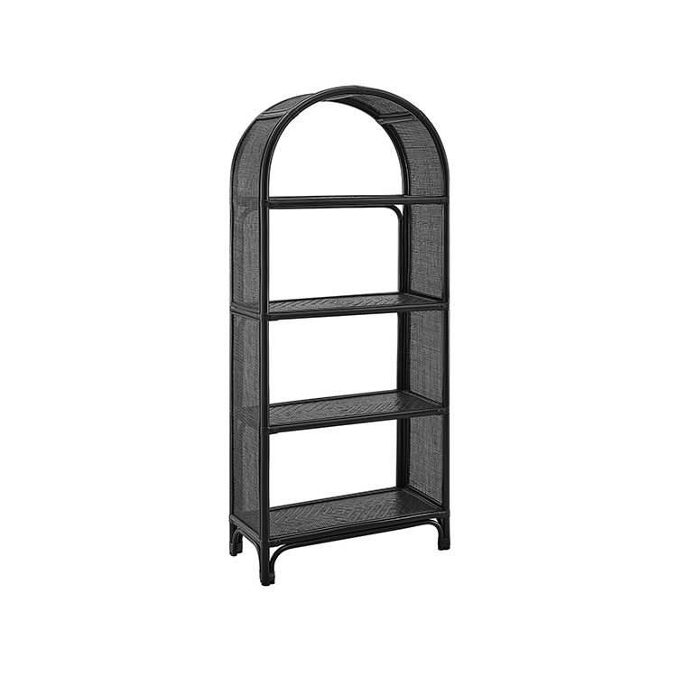 Celetial Arched Natural Rattan Bookshelf, Black