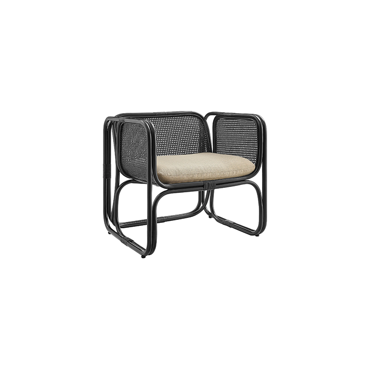 Ellie Natural Rattan Accent Armchair, Black