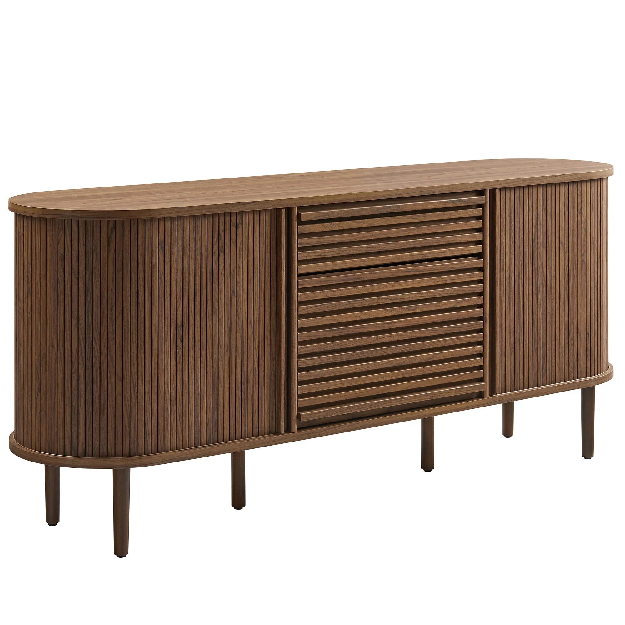Flute Oval Sideboard Cabinet, Walnut