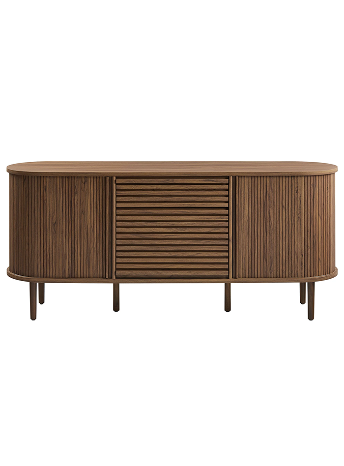 Flute Oval Sideboard Cabinet, Walnut