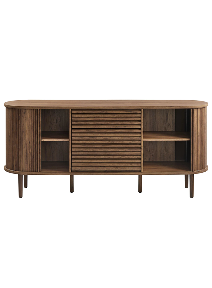 Flute Oval Sideboard Cabinet, Walnut