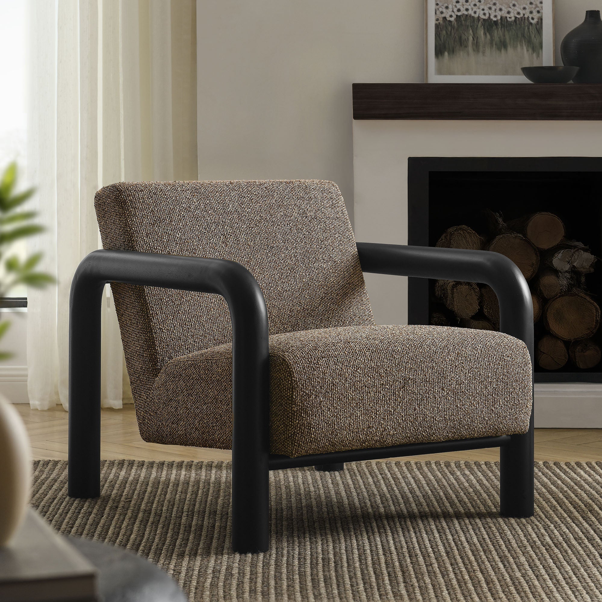 Serene Boucle Accent Chair in Earth Black