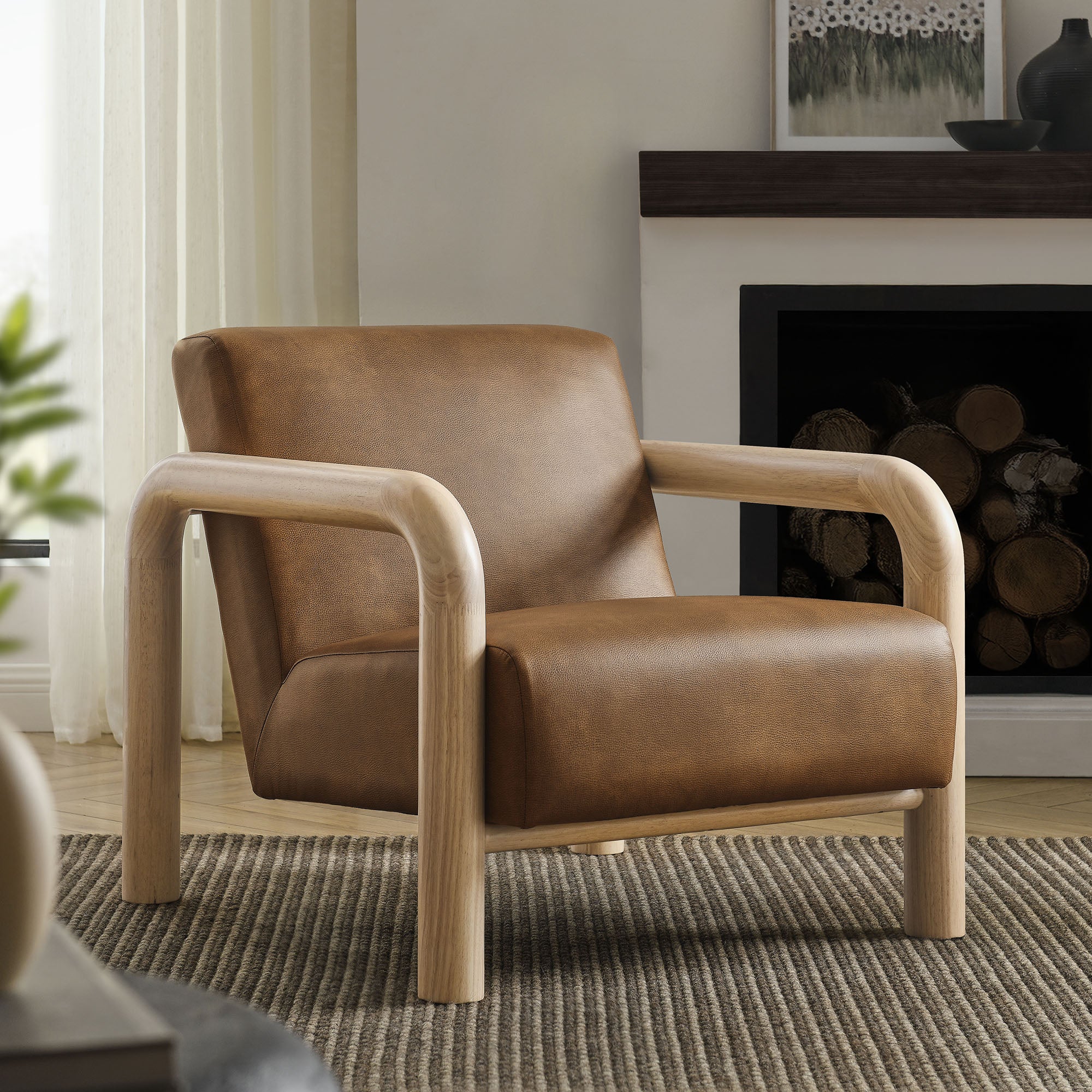 Serene Vegan Leather Accent Chair in Canyon Oak