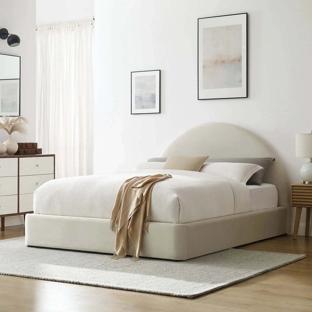 Alloy Velvet Queen Bed, Cream
