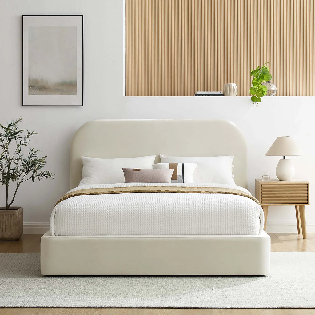 Heather Velvet King Bed, Cream